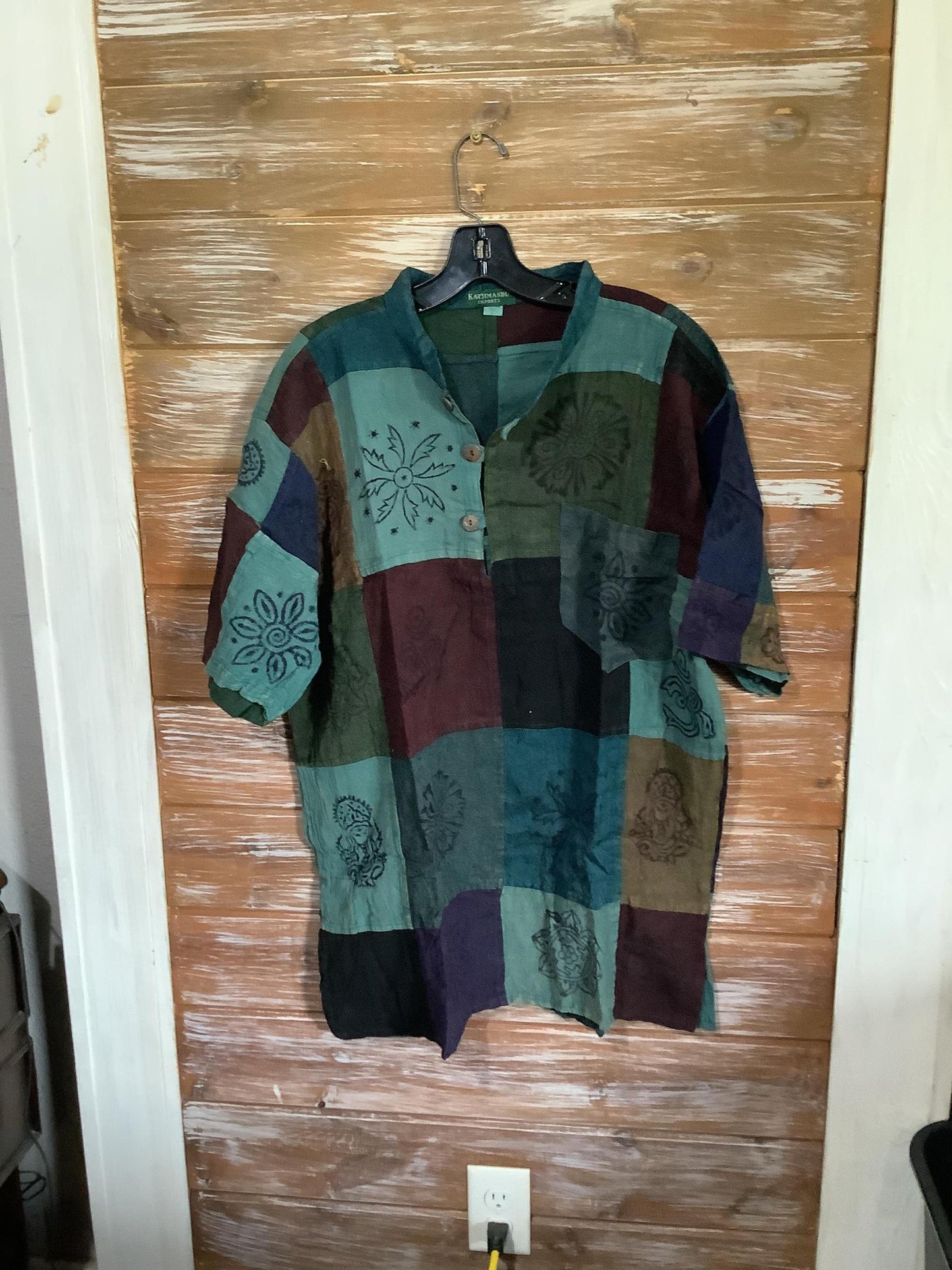 Mixed Patchwork Short Sleeve Henley