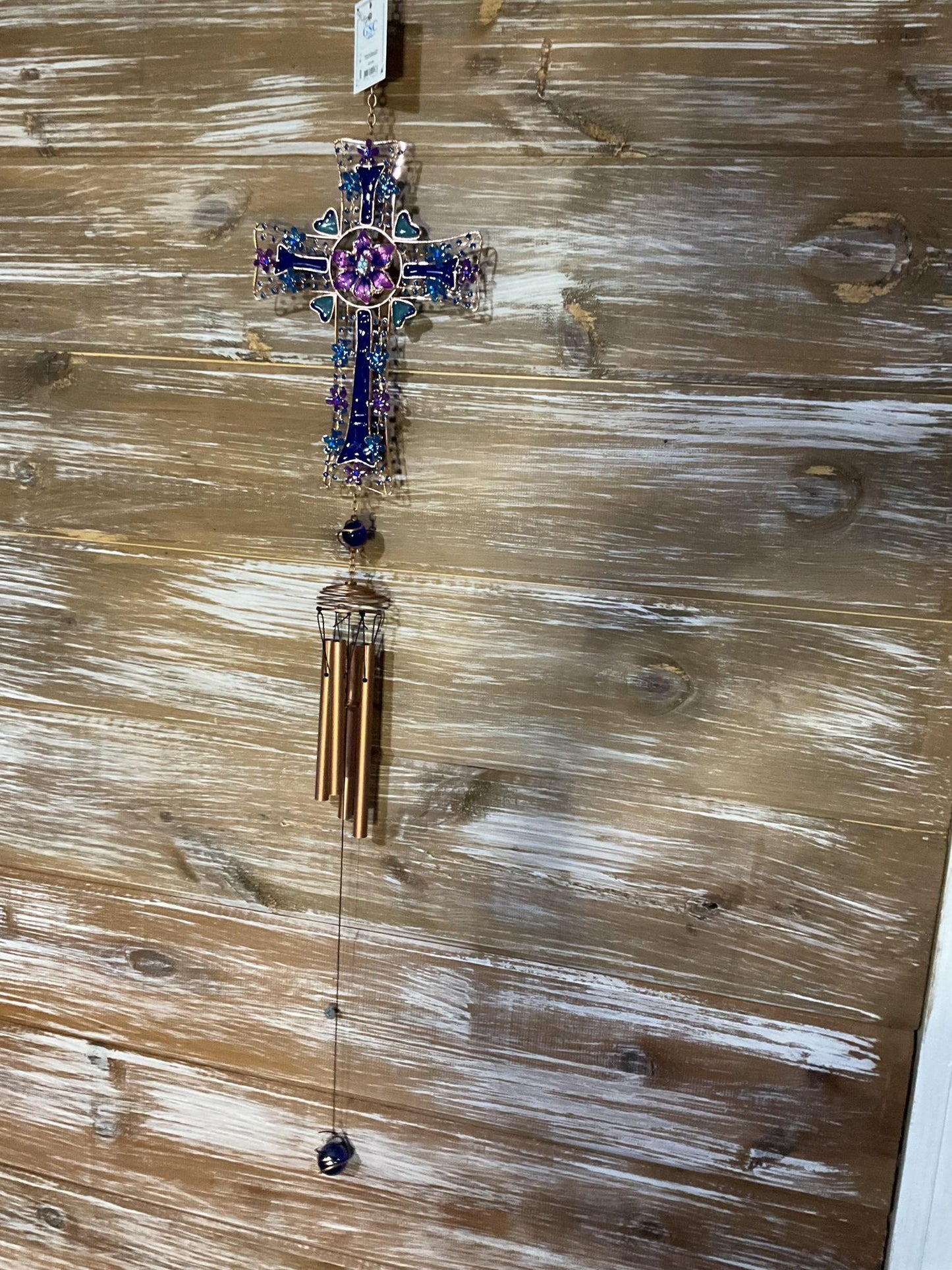 Stained Glass Look Cross Windchime