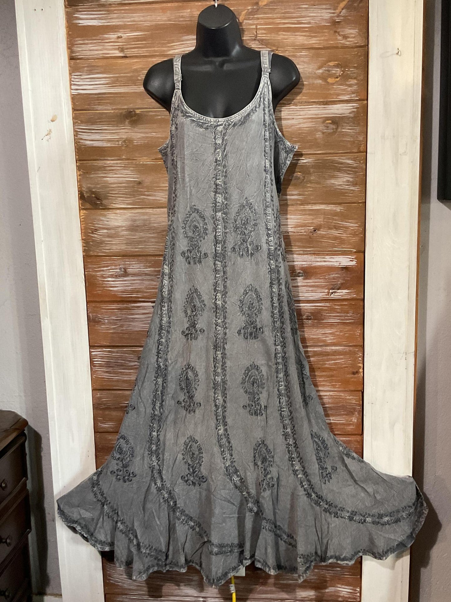 Long Stonewashed Dress With Adjustable Straps