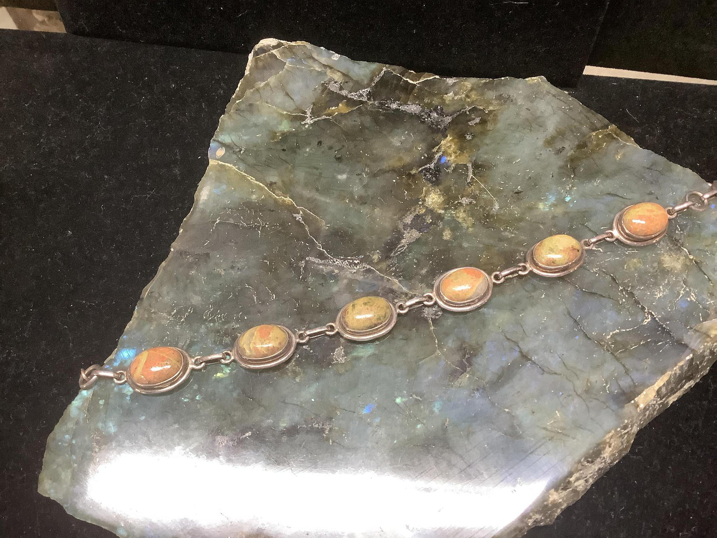 Unakite Sterling Silver Bracelet