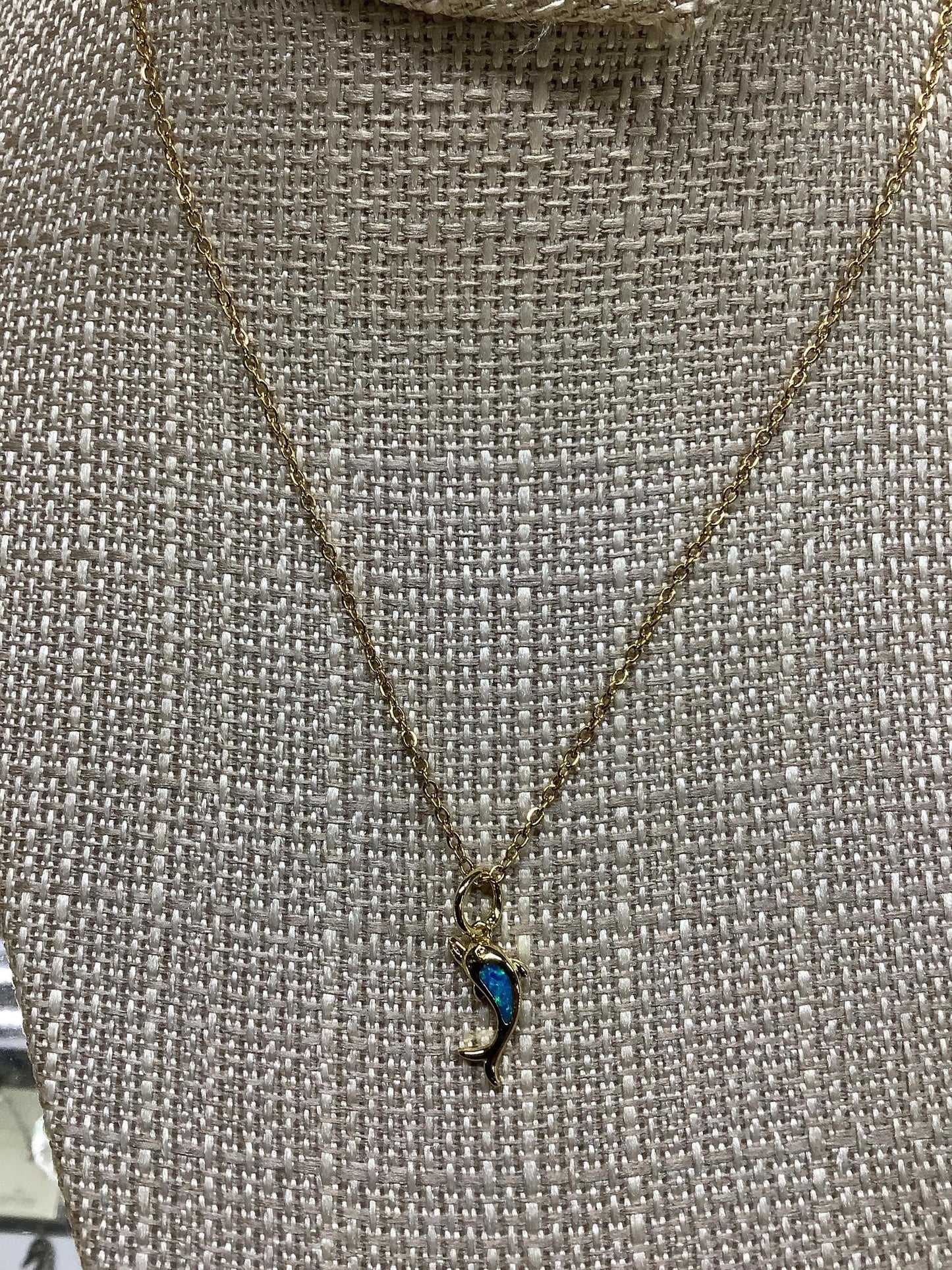 Gold Stainless/Opal Pendant Necklace