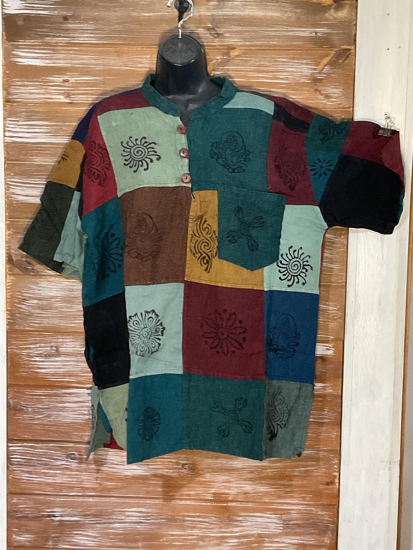 Mixed Patchwork Short Sleeve Henley