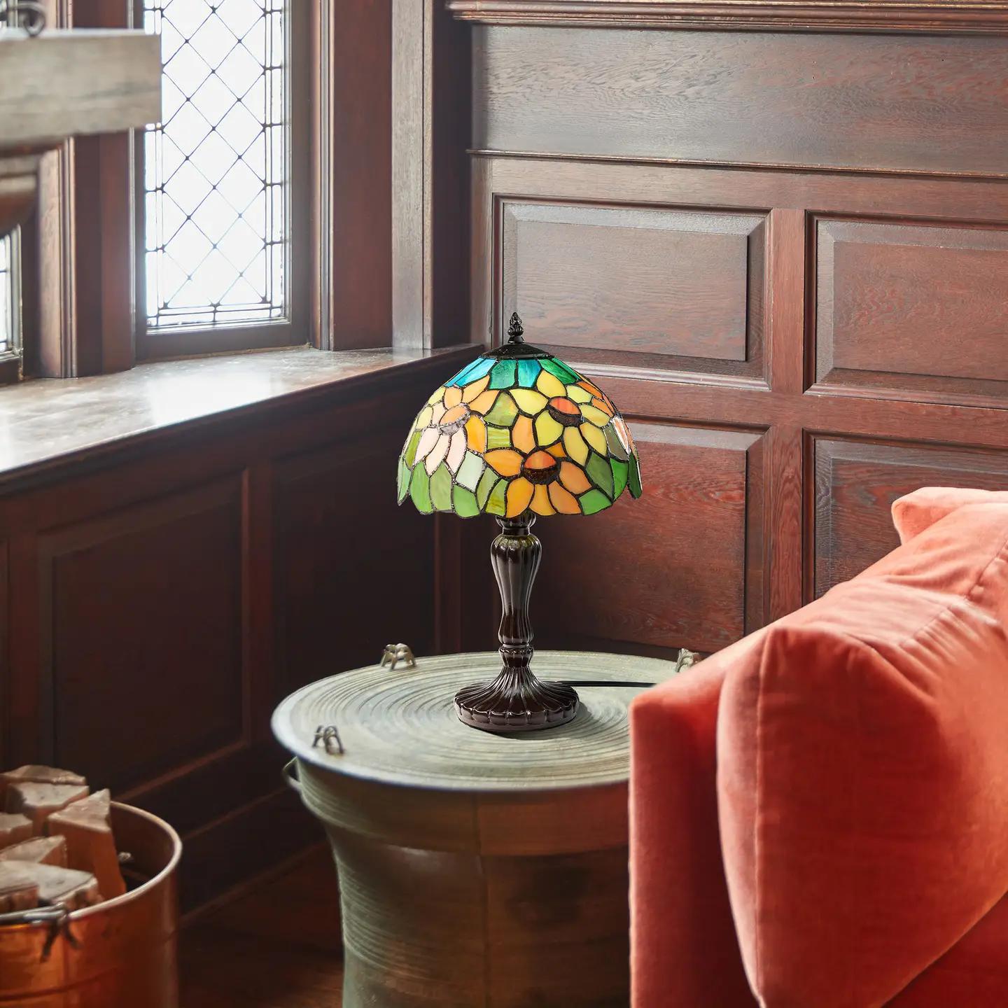 16.5"H Sunflowers Stained Glass Candlestick Table Lamp