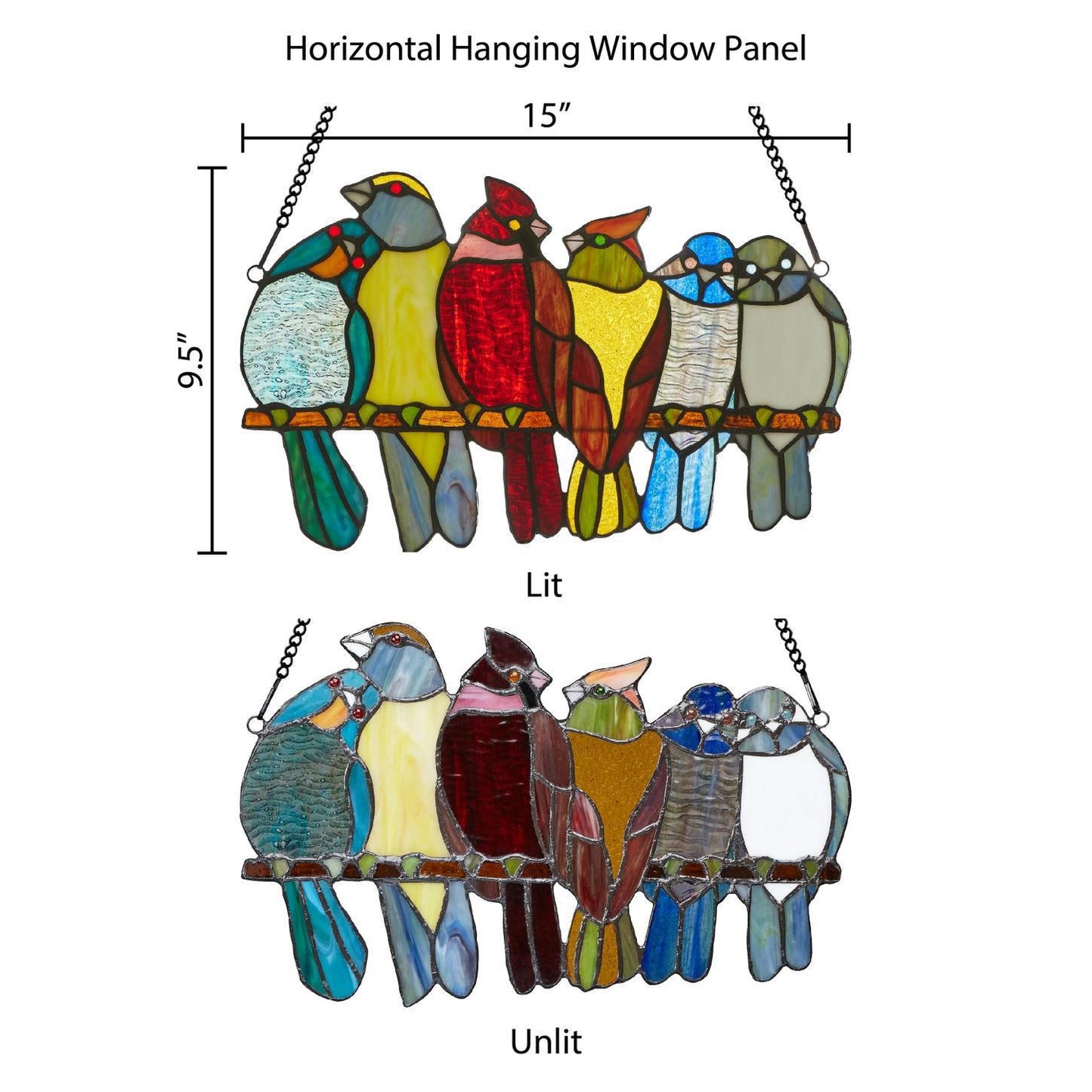 15"W Birds in Love Stained Glass Window Panel