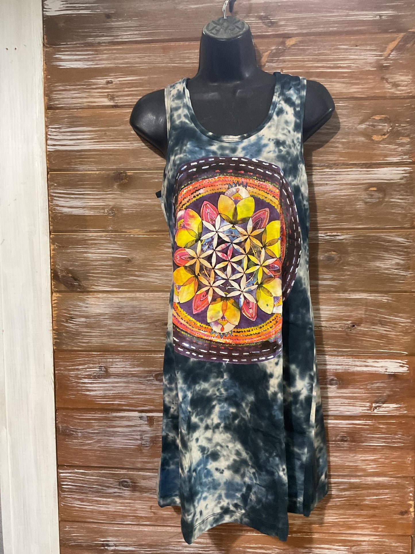 Flower Of Life Print Tie-Dye Tunic Top/ Tank Dress