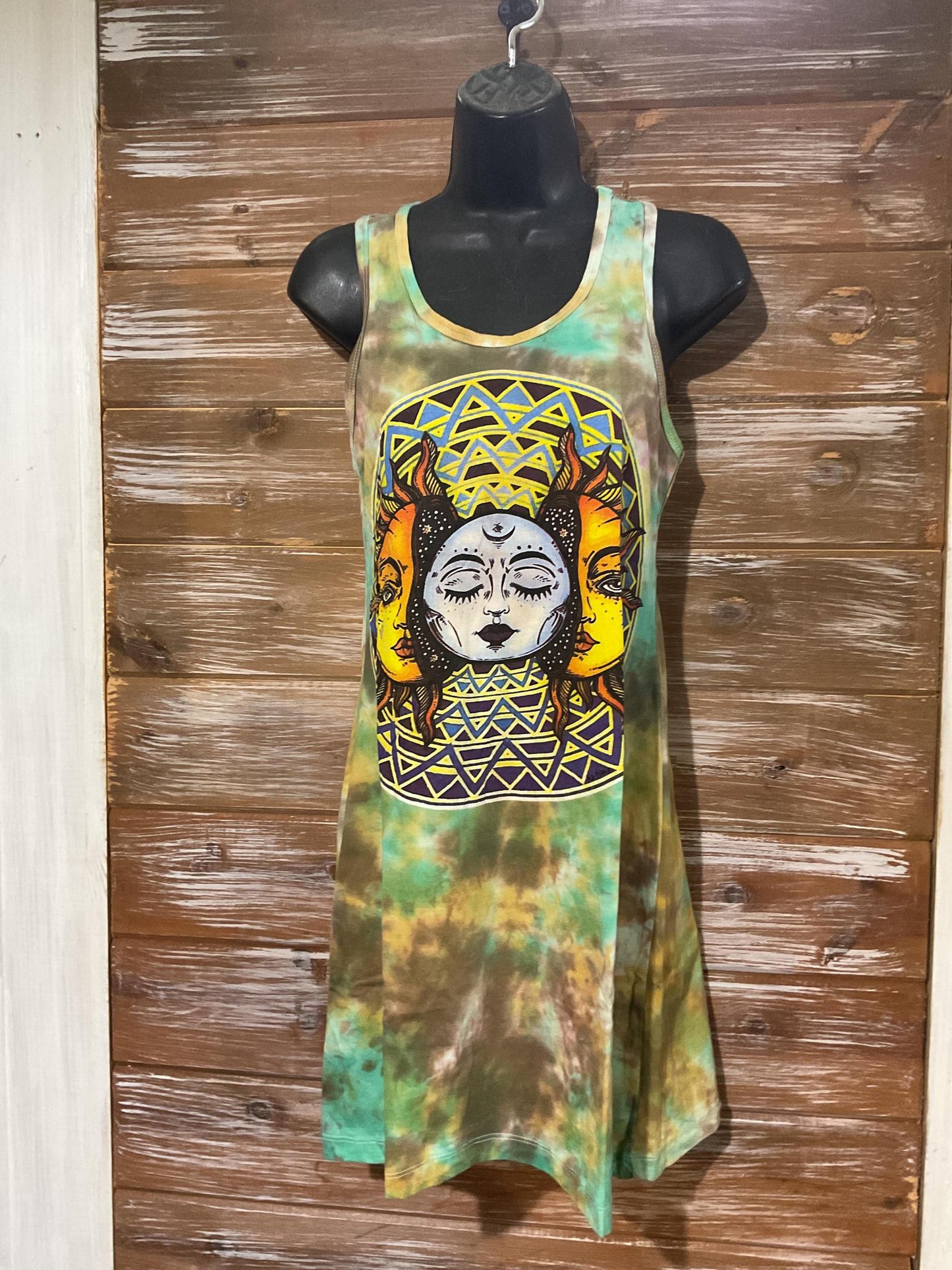 Sun & Moon Print Tie-Dye Tunic Top/ Tank Dress
