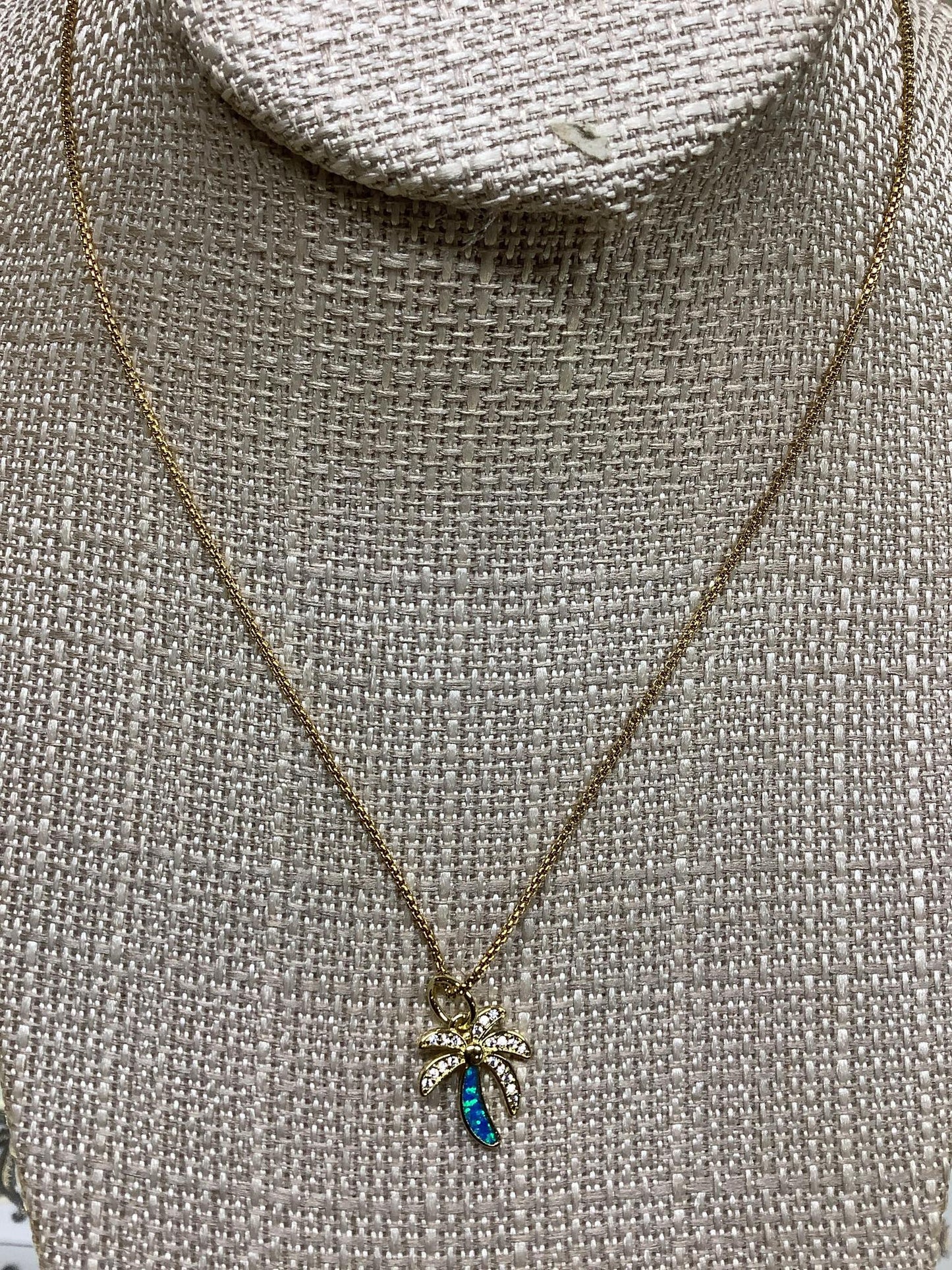 Gold Stainless/Opal Pendant Necklace