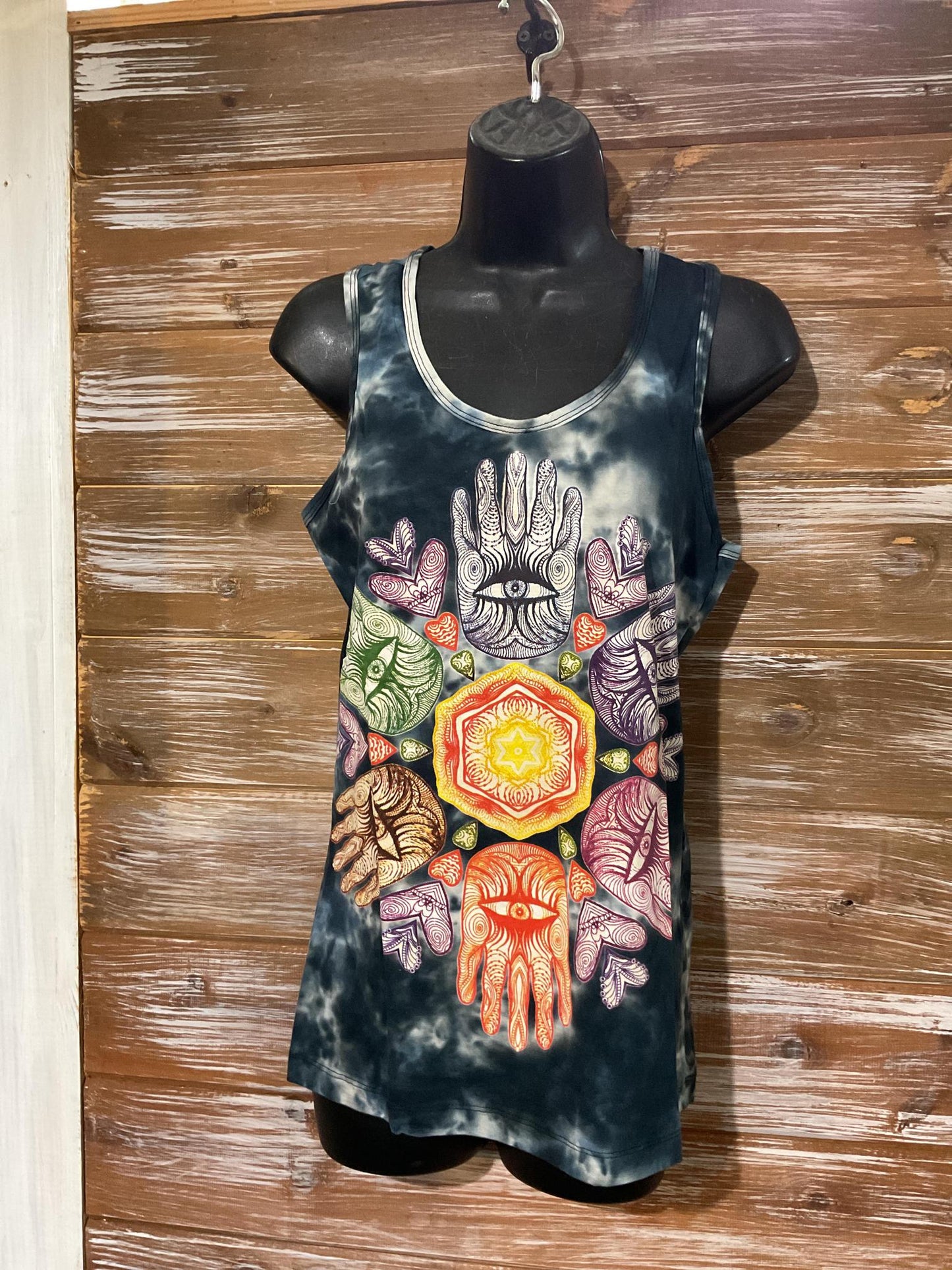 Hamsa Hands Print Tie-Dye Tank Top