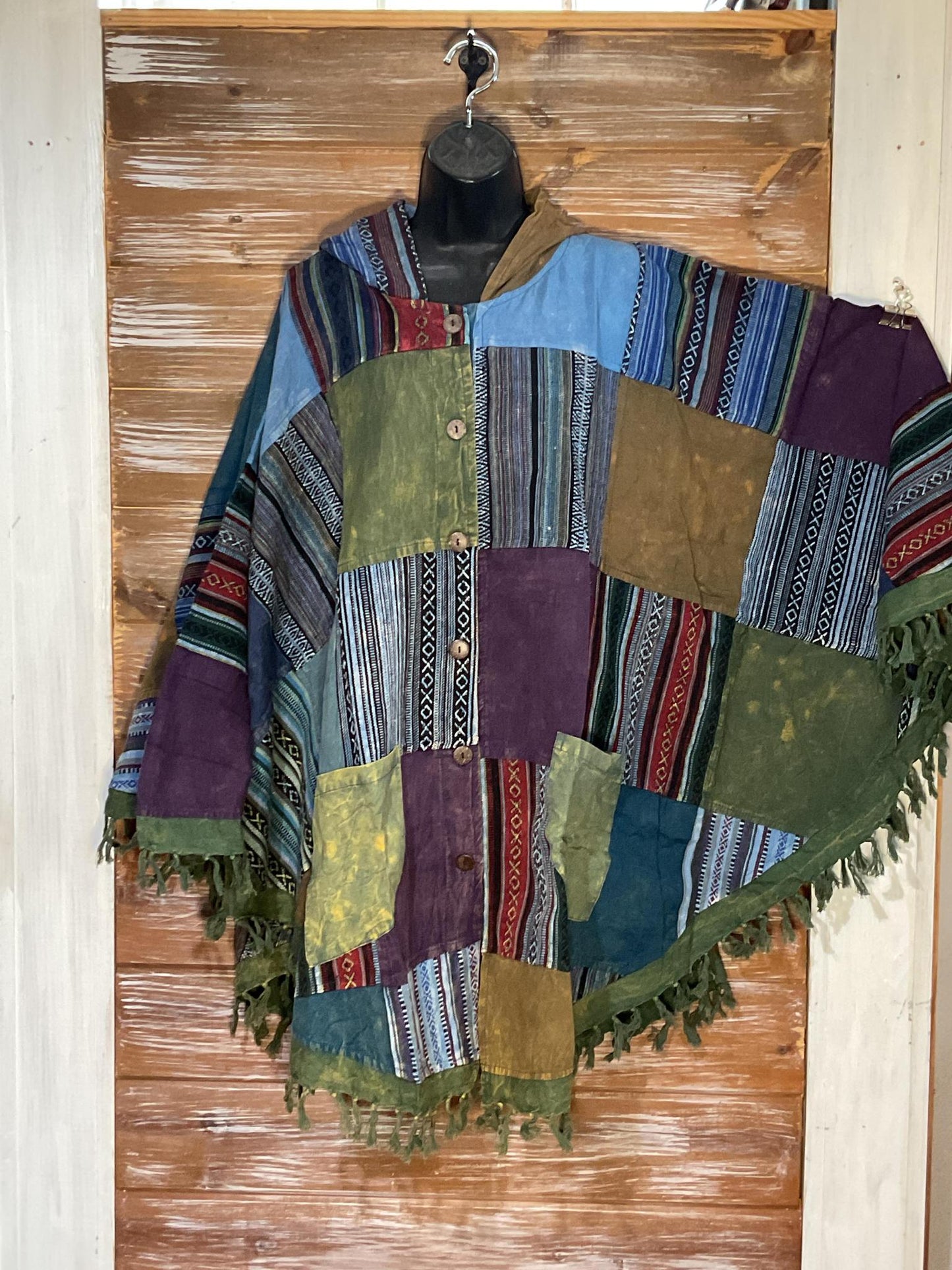 Mixed Cotton Patch Long Hoodie Jacket