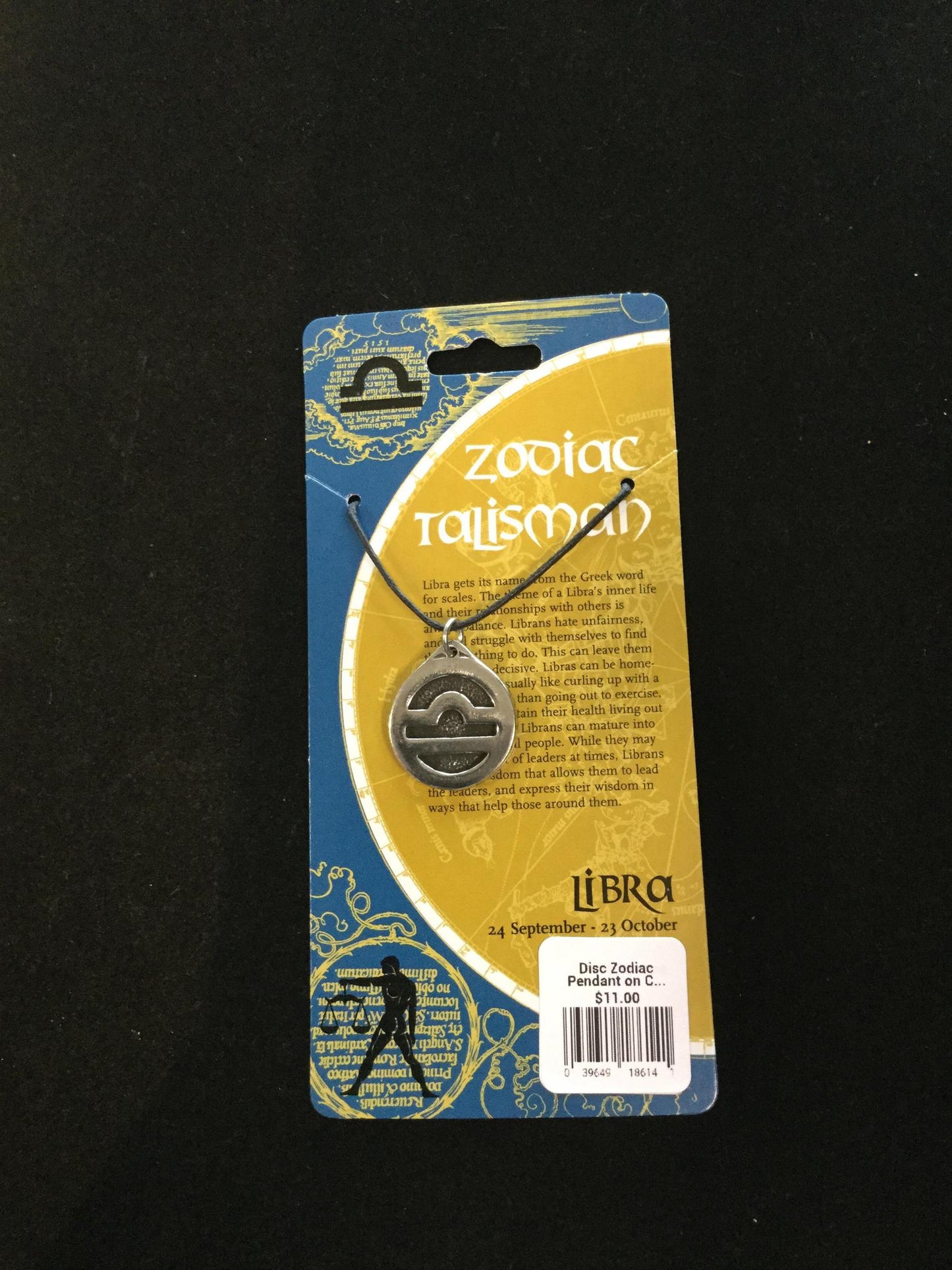 Disc Zodiac Pendant on Cord Large