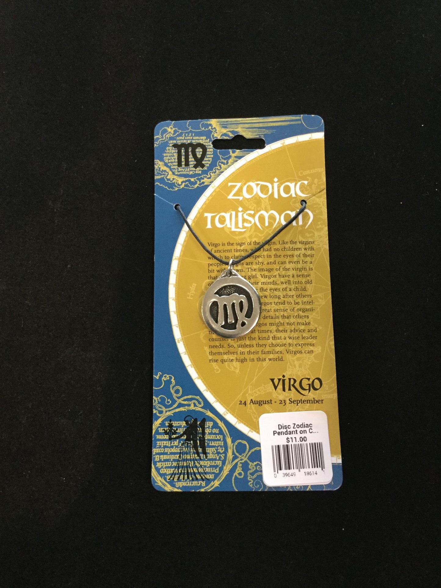 Disc Zodiac Pendant on Cord Large