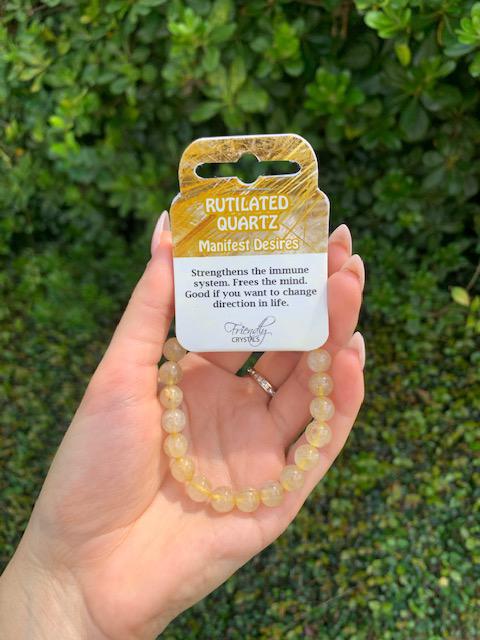Rutilated Quartz Natural Stone Bracelet 8mm