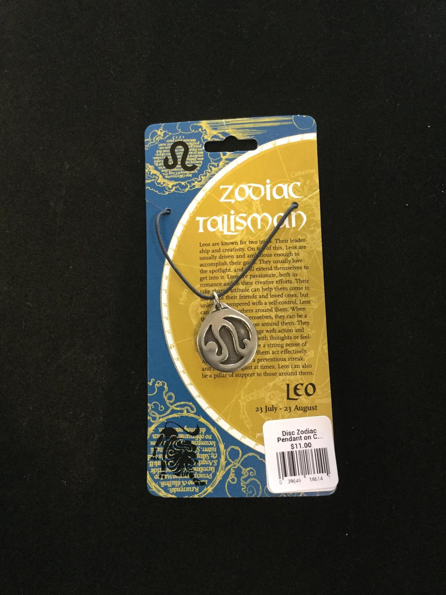 Disc Zodiac Pendant on Cord Large