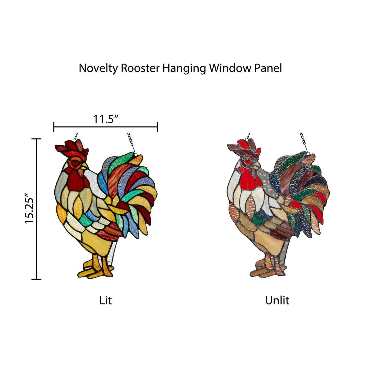 15.25"H Roland the Red Rooster Stained Glass Window Panel