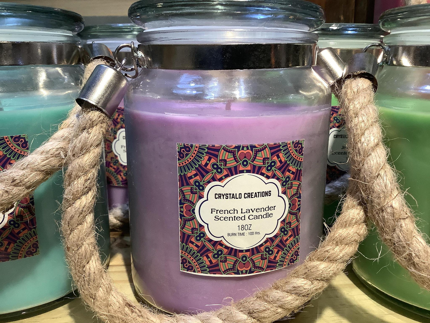 Crystalo Creations 18oz Jar Candle with Rope