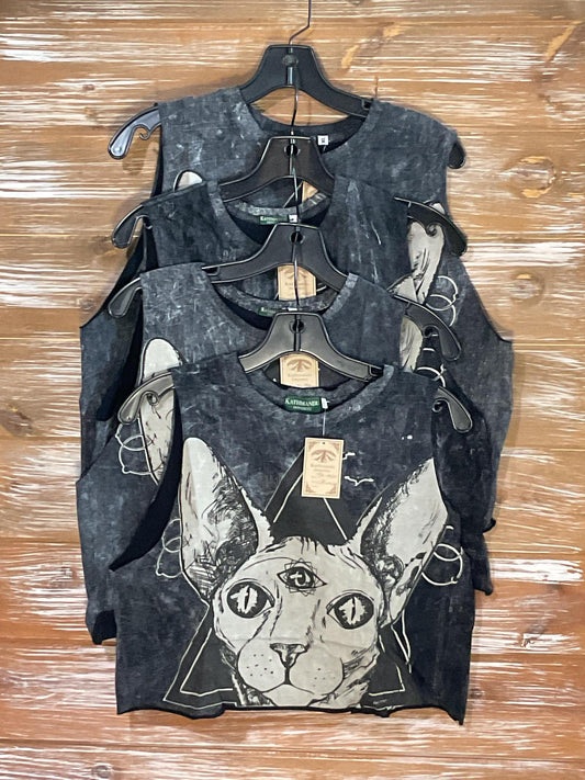 Sleeveless Cat Crop Top Cotton