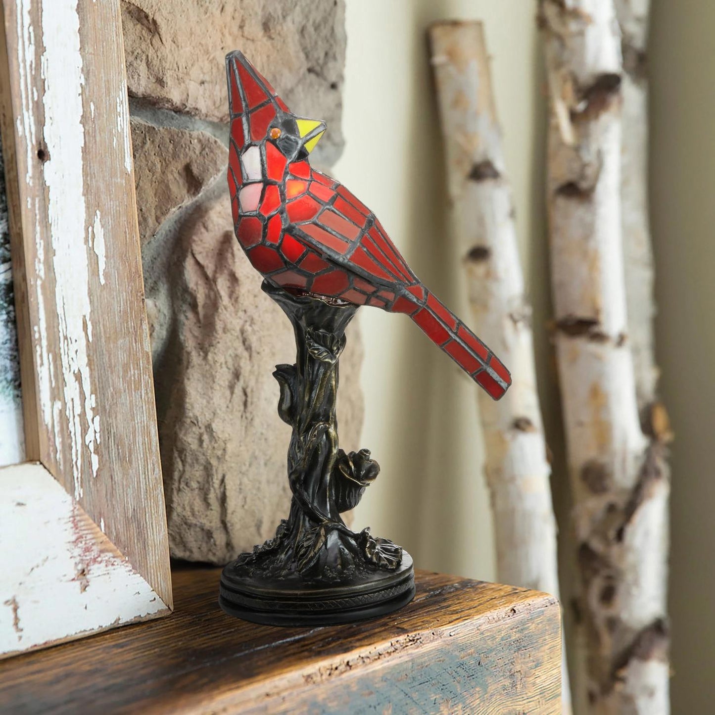 13.5"H Skylar Red Cardinal Stained Glass Bird Accent Lamp