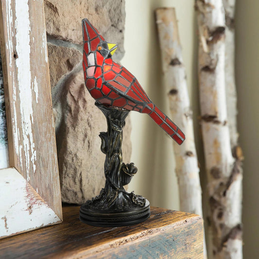 13.5"H Skylar Red Cardinal Stained Glass Bird Accent Lamp