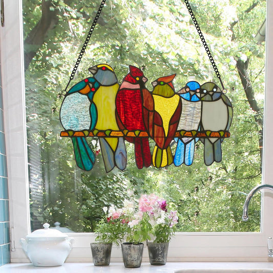 15"W Birds in Love Stained Glass Window Panel