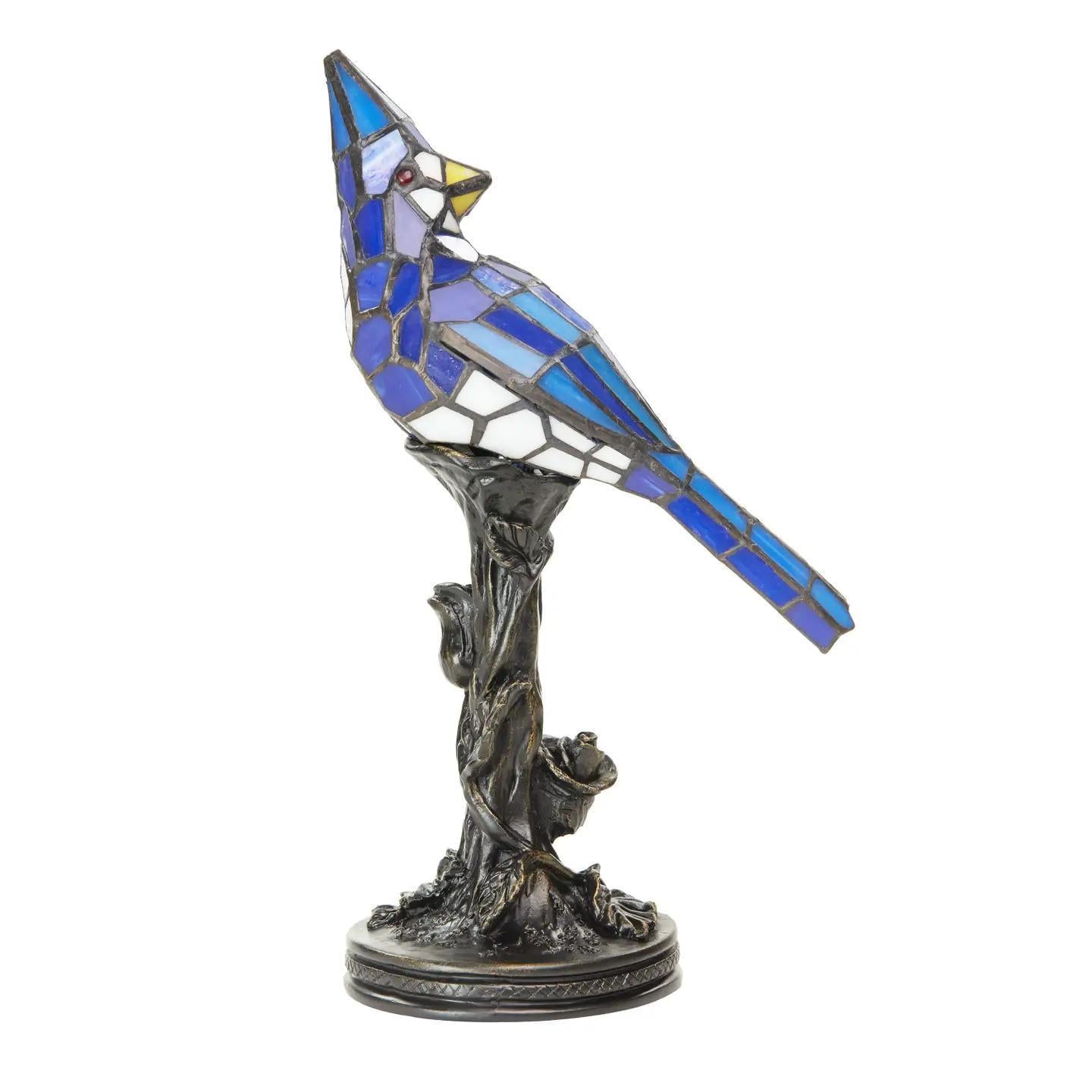 13.5"H Genevieve Blue Jay Stained Glass Bird Accent Lamp