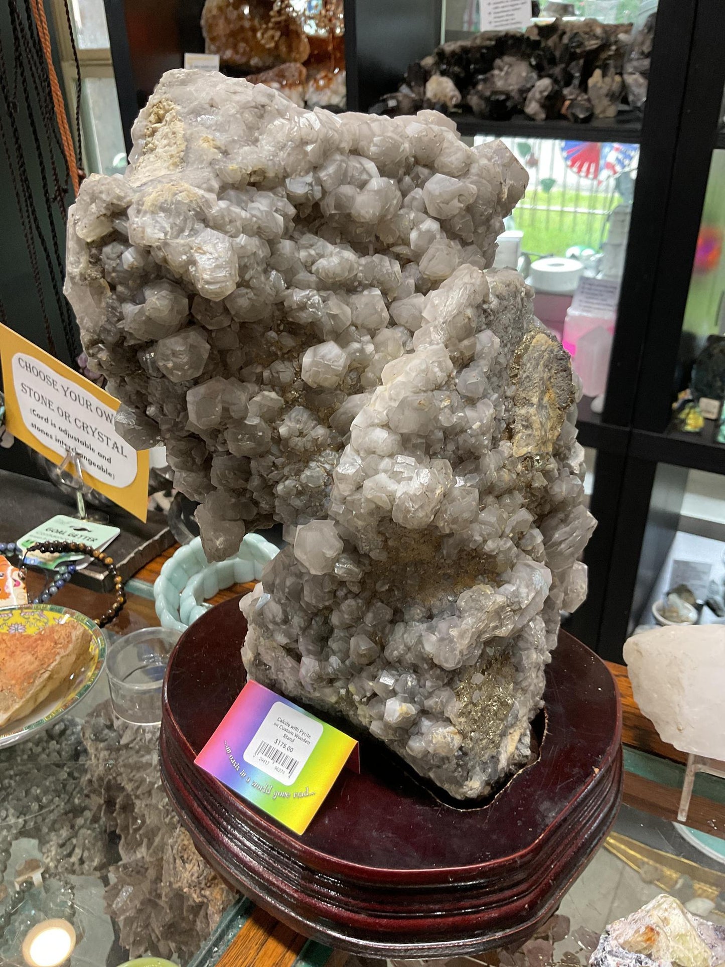 Calcite with Pyrite on Custom Wooden Stand