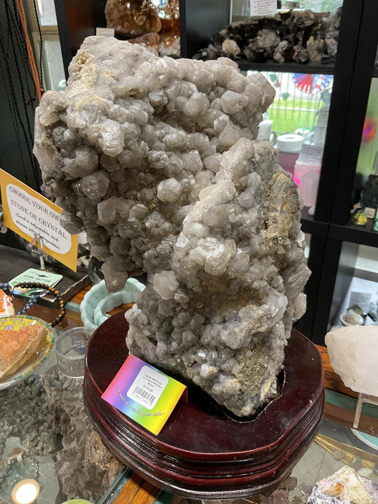 Calcite with Pyrite on Custom Wooden Stand