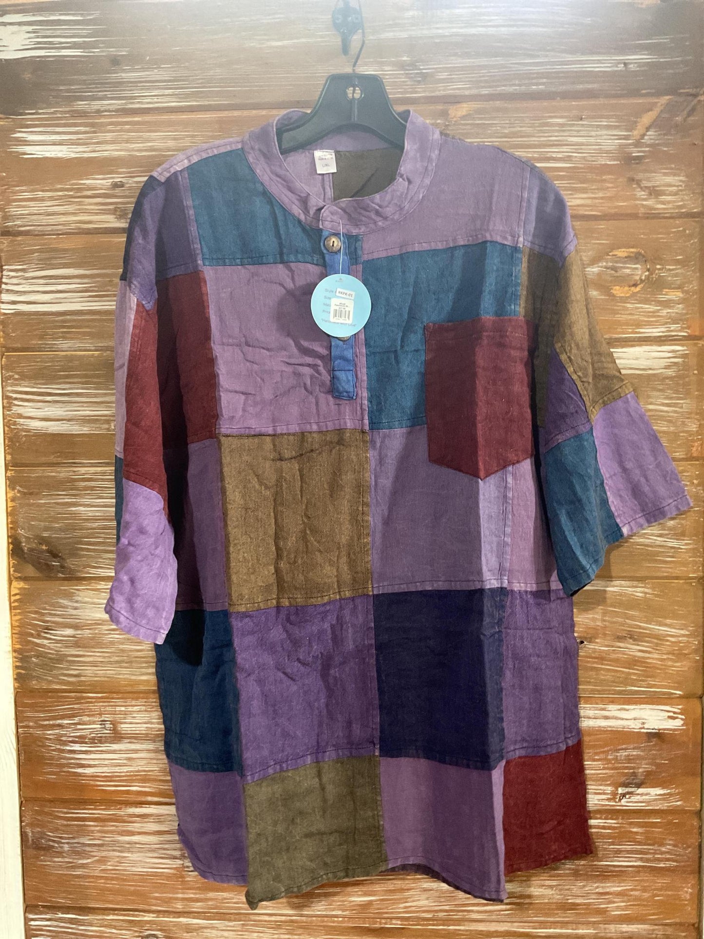 Mixed Patchwork Short Sleeve Henley