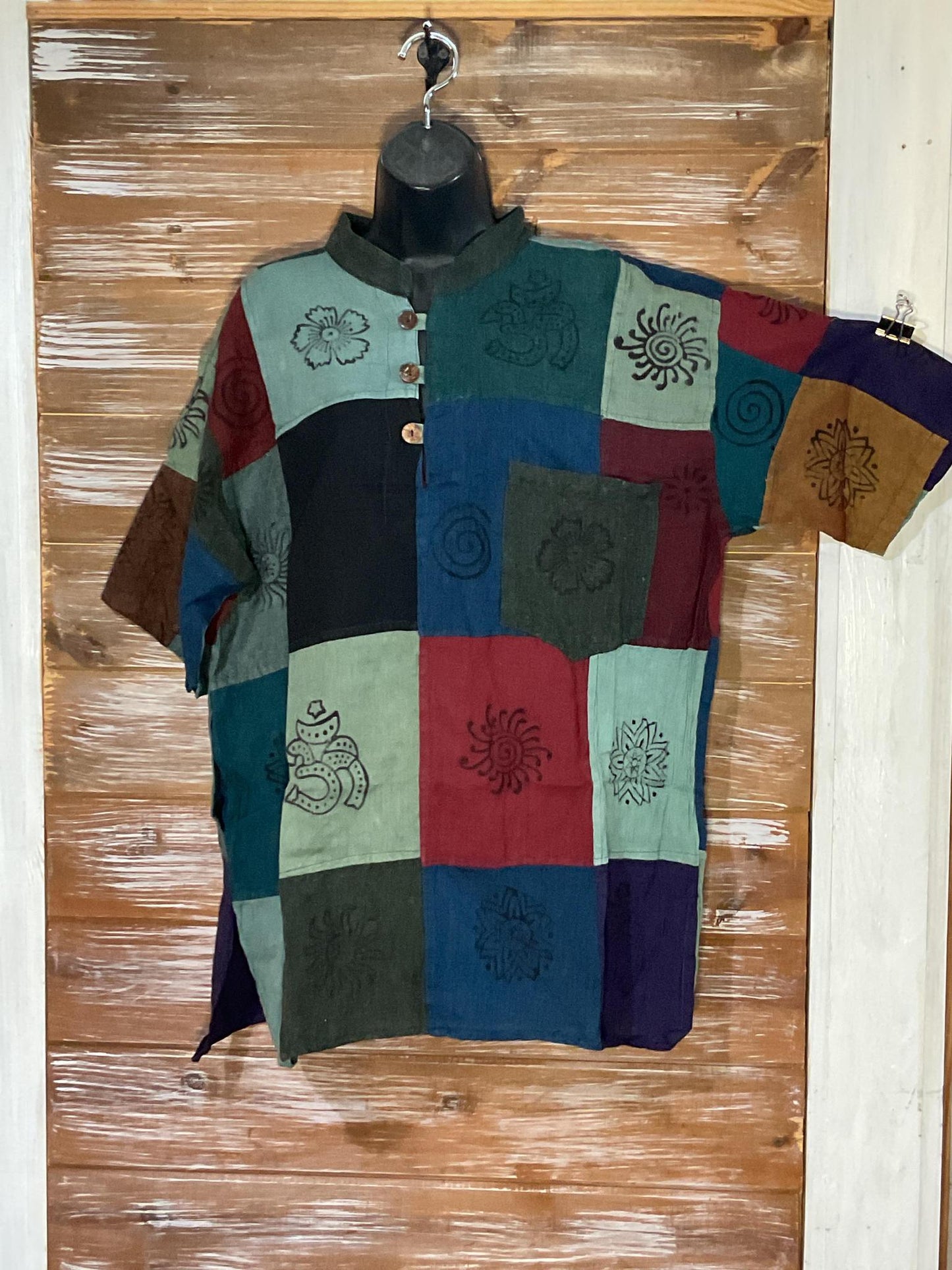 Mixed Patchwork Short Sleeve Henley