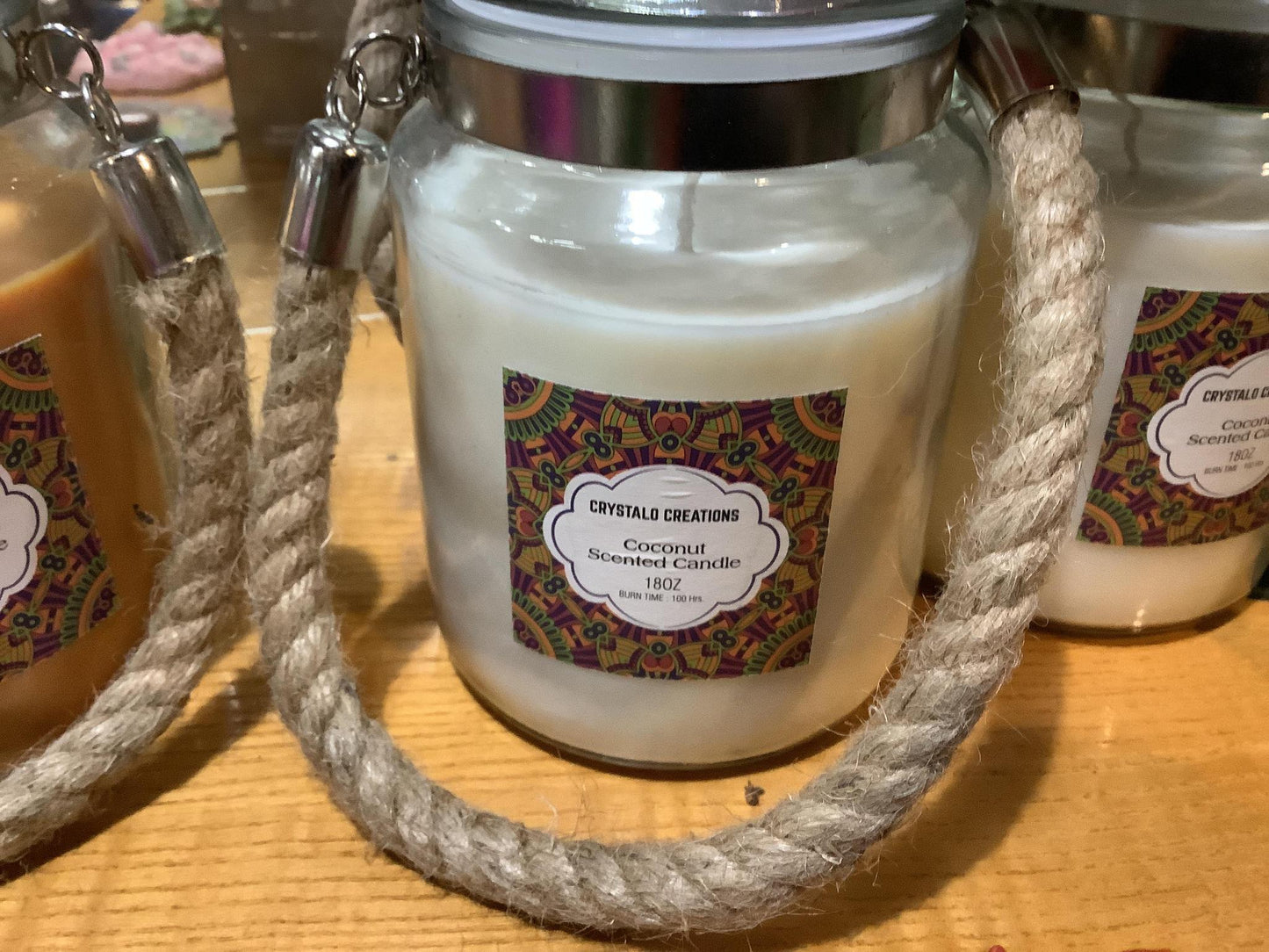Crystalo Creations 18oz Jar Candle with Rope
