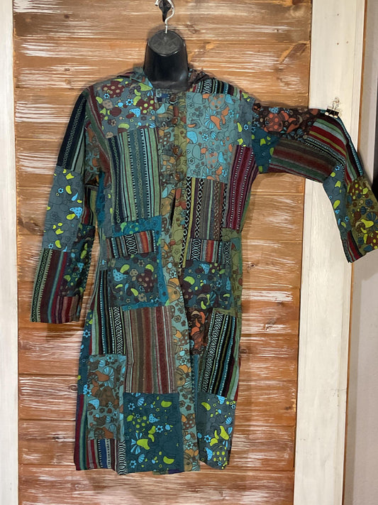 Patchwork Hoodie Buttoned Jacket With Pockets