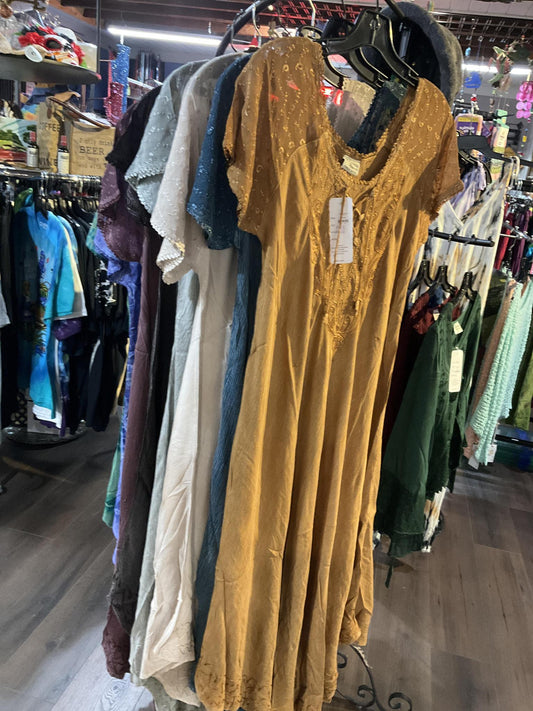 Long Capped Sleeve Lace up Dress