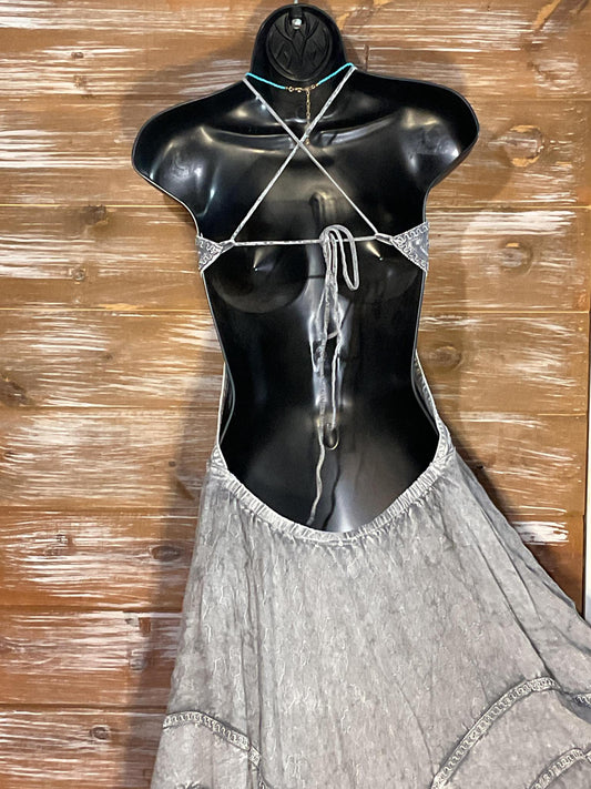 Long Halter Crossover Bare Back Ren Fest Dress (See Colors and Sizes)