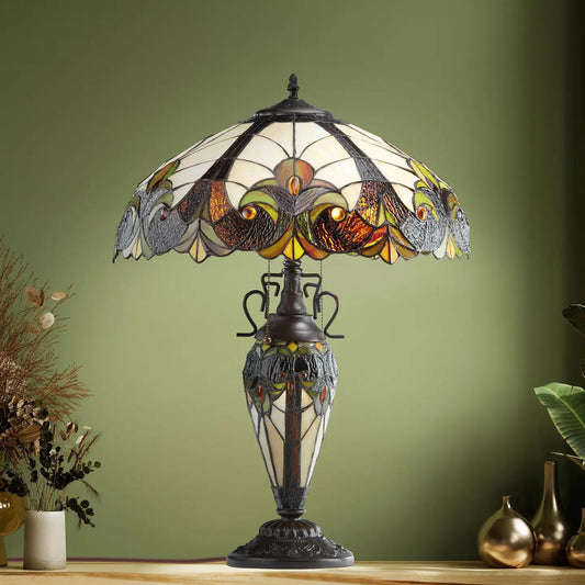 24.5"H Halston Amber Double Lit Stained Glass Table Lamp