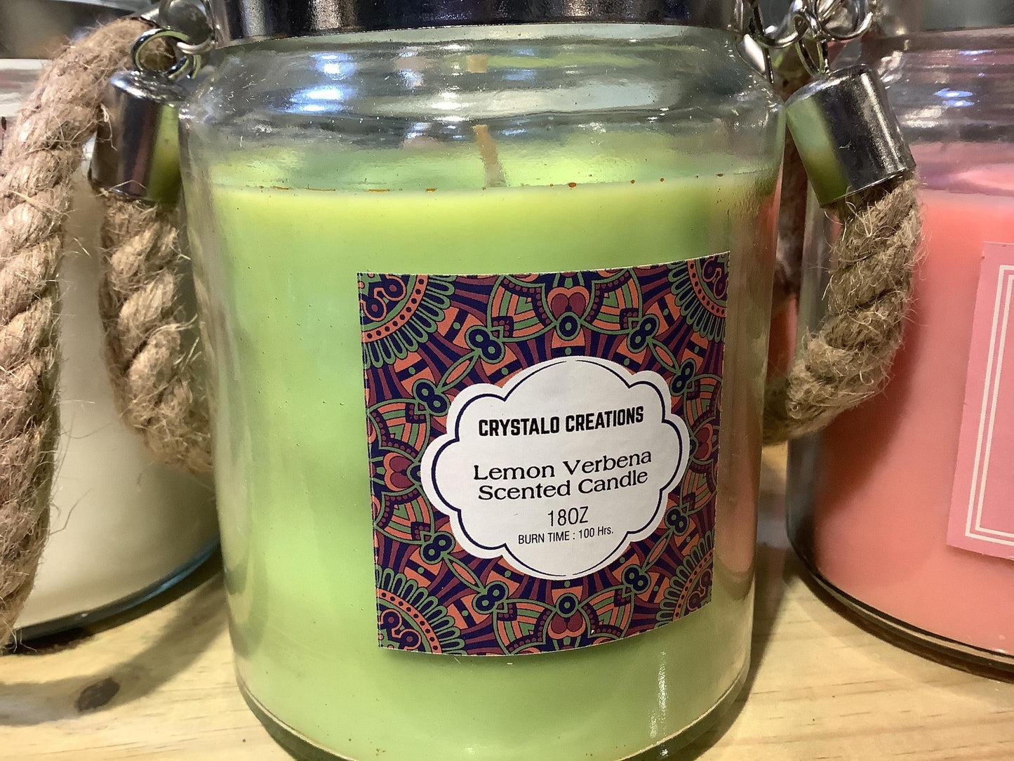 Crystalo Creations 18oz Jar Candle with Rope