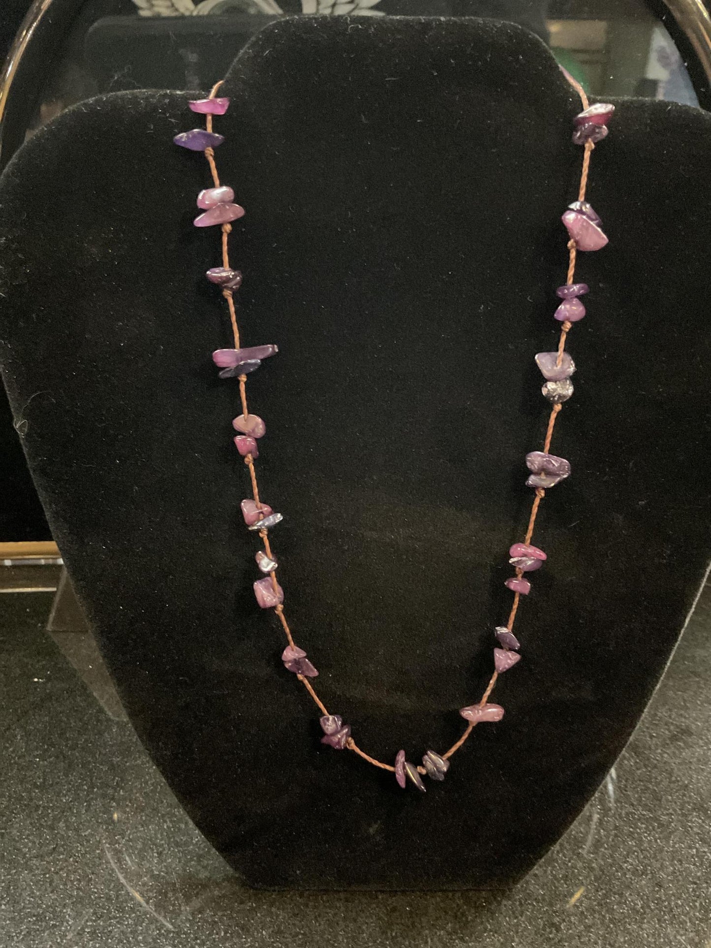 Amethyst Chip Necklace on Wax Cotton Cord
