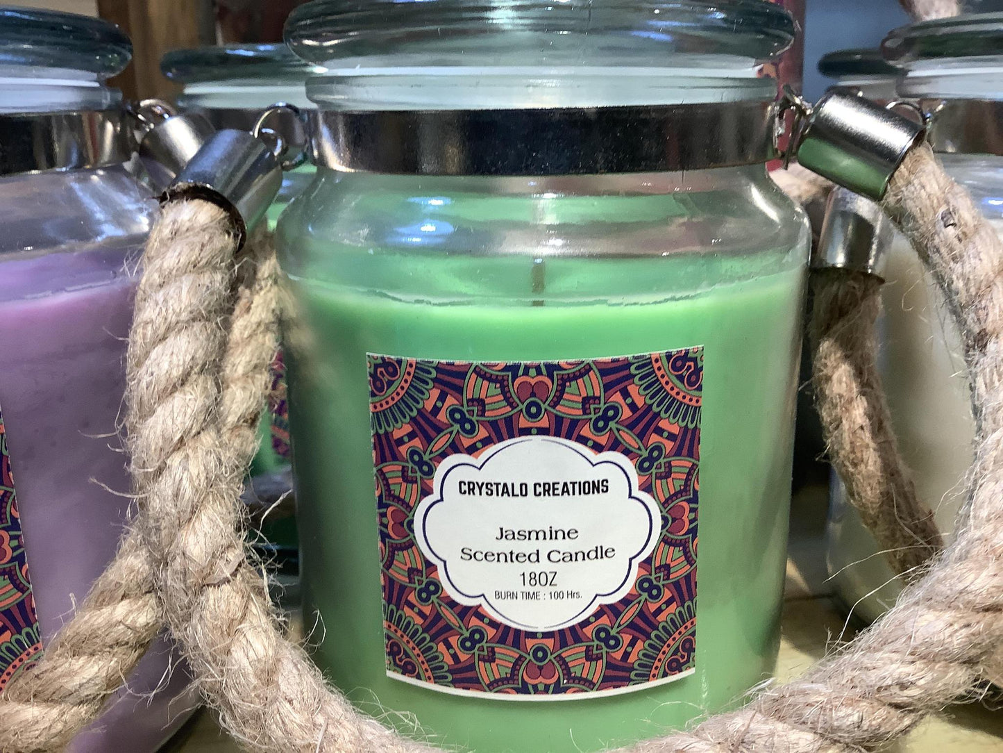 Crystalo Creations 18oz Jar Candle with Rope