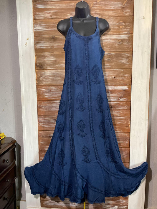 Long Stonewashed Dress With Adjustable Straps