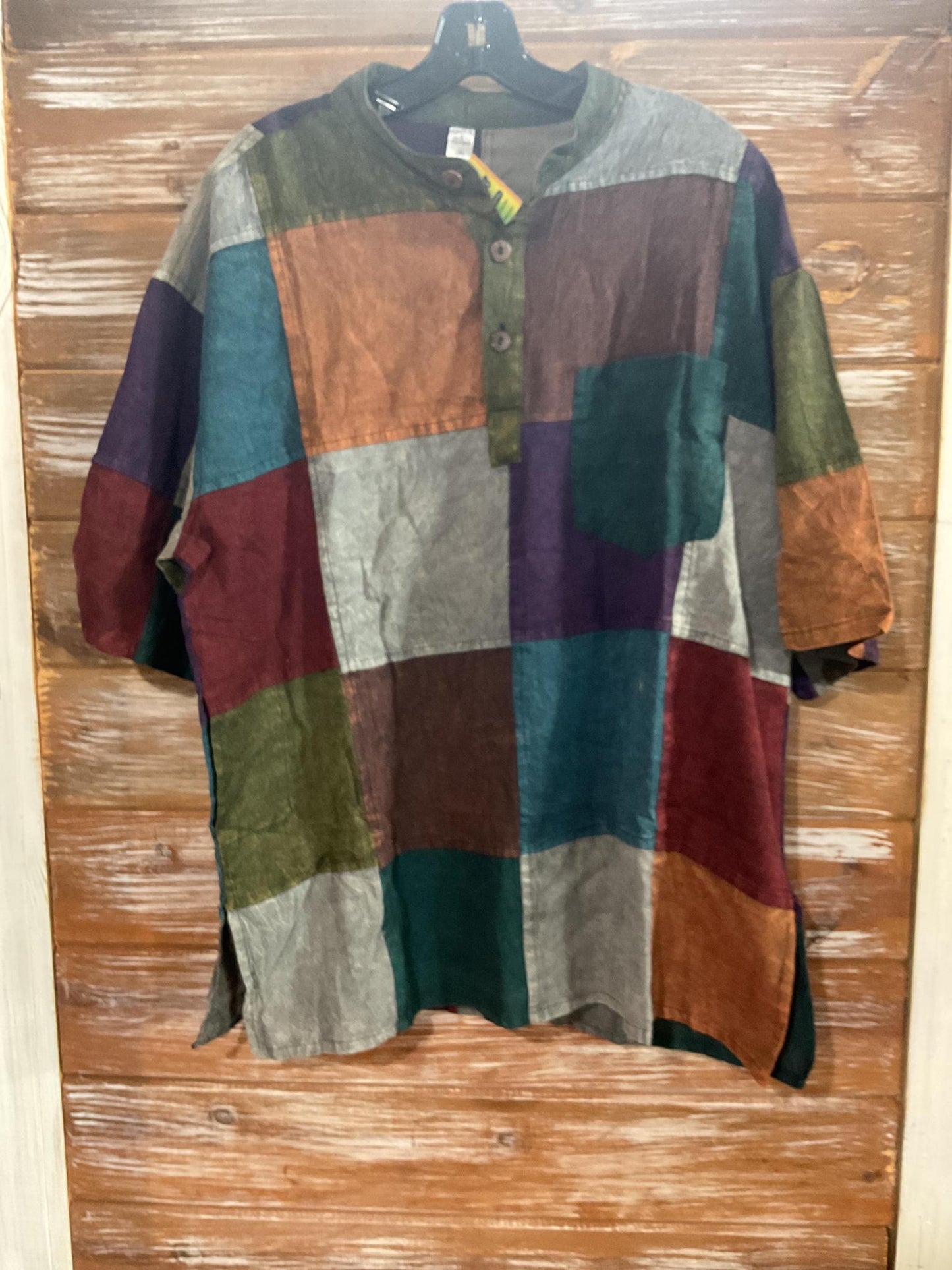 Mixed Patchwork Short Sleeve Henley