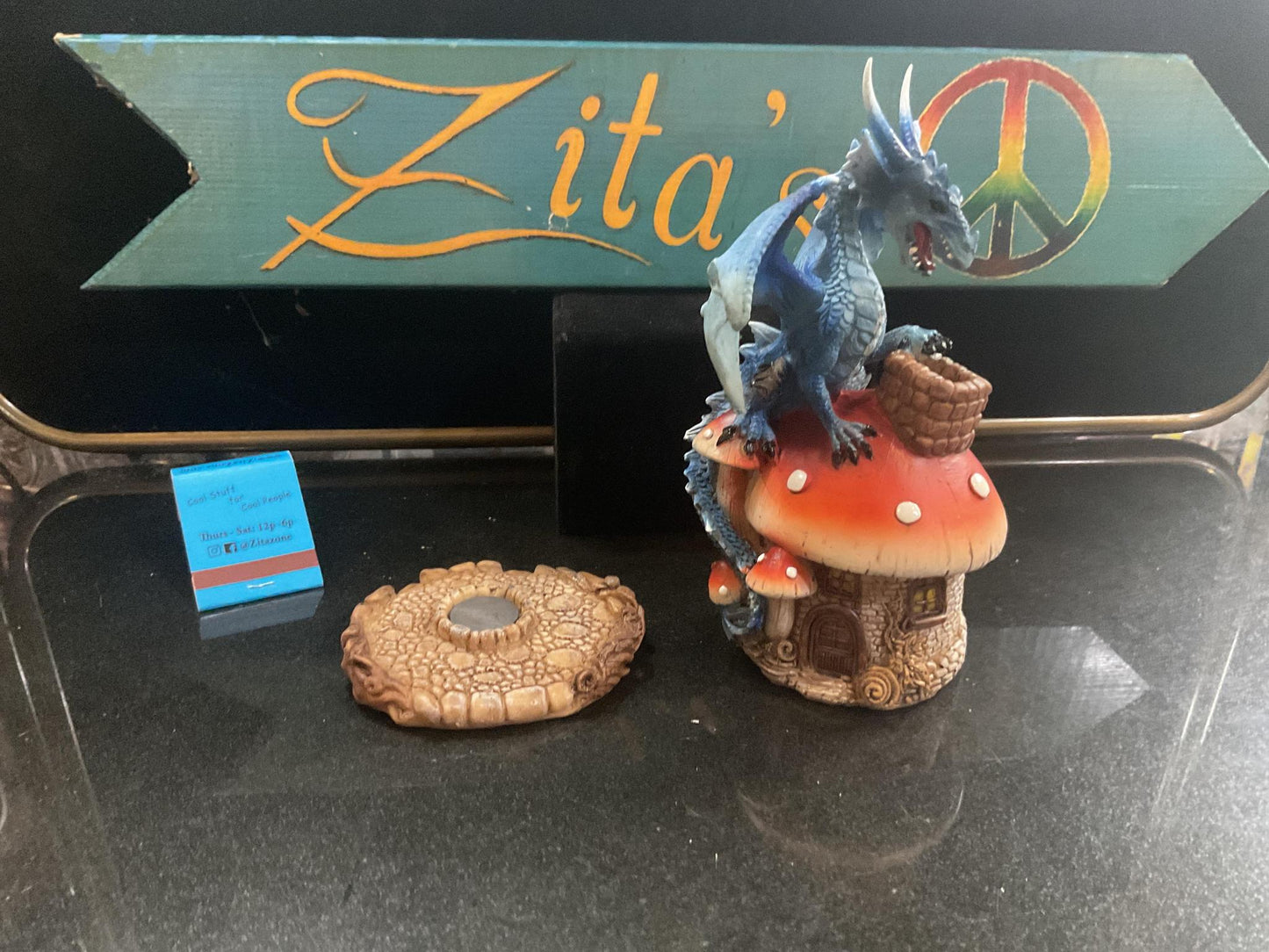 Dragon on Mushroom Cottage Cone Incense Burner
