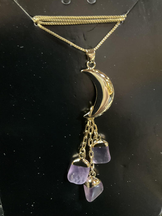 Crescent Moon Pendant with 3 Amethyst drops
