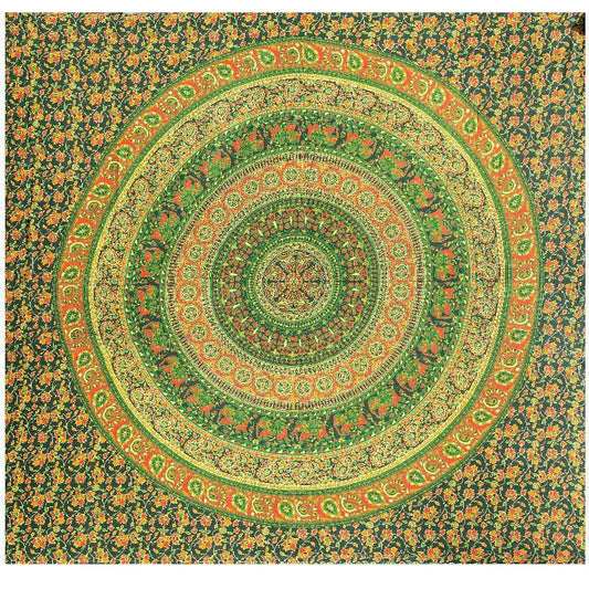 Green Elephant Double Tapestry