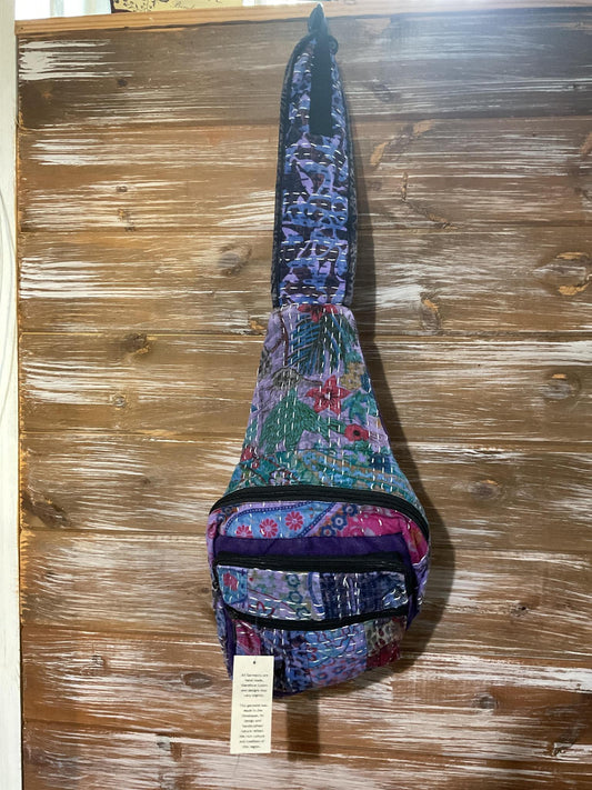 Purple Quilted Patchwork Sling Bag
