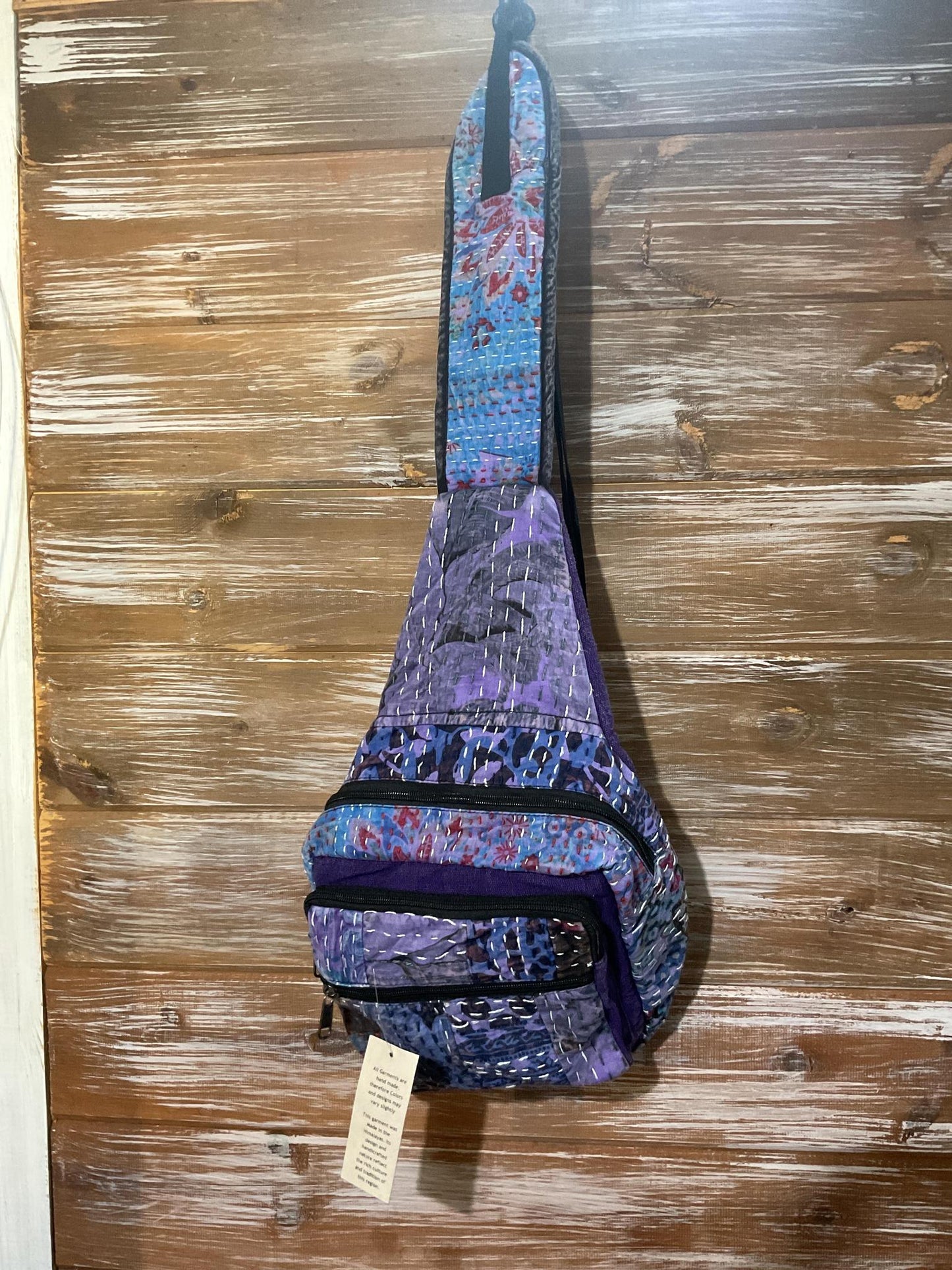 Purple Quilted Patchwork Sling Bag