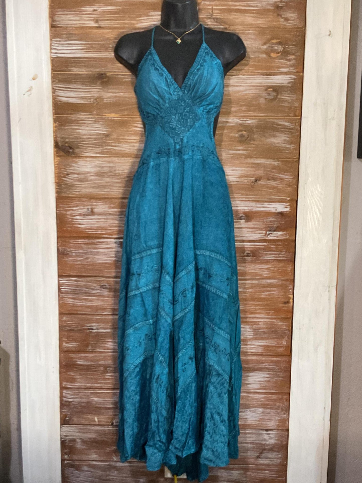 Long Halter Crossover Bare Back Ren Fest Dress (See Colors and Sizes)