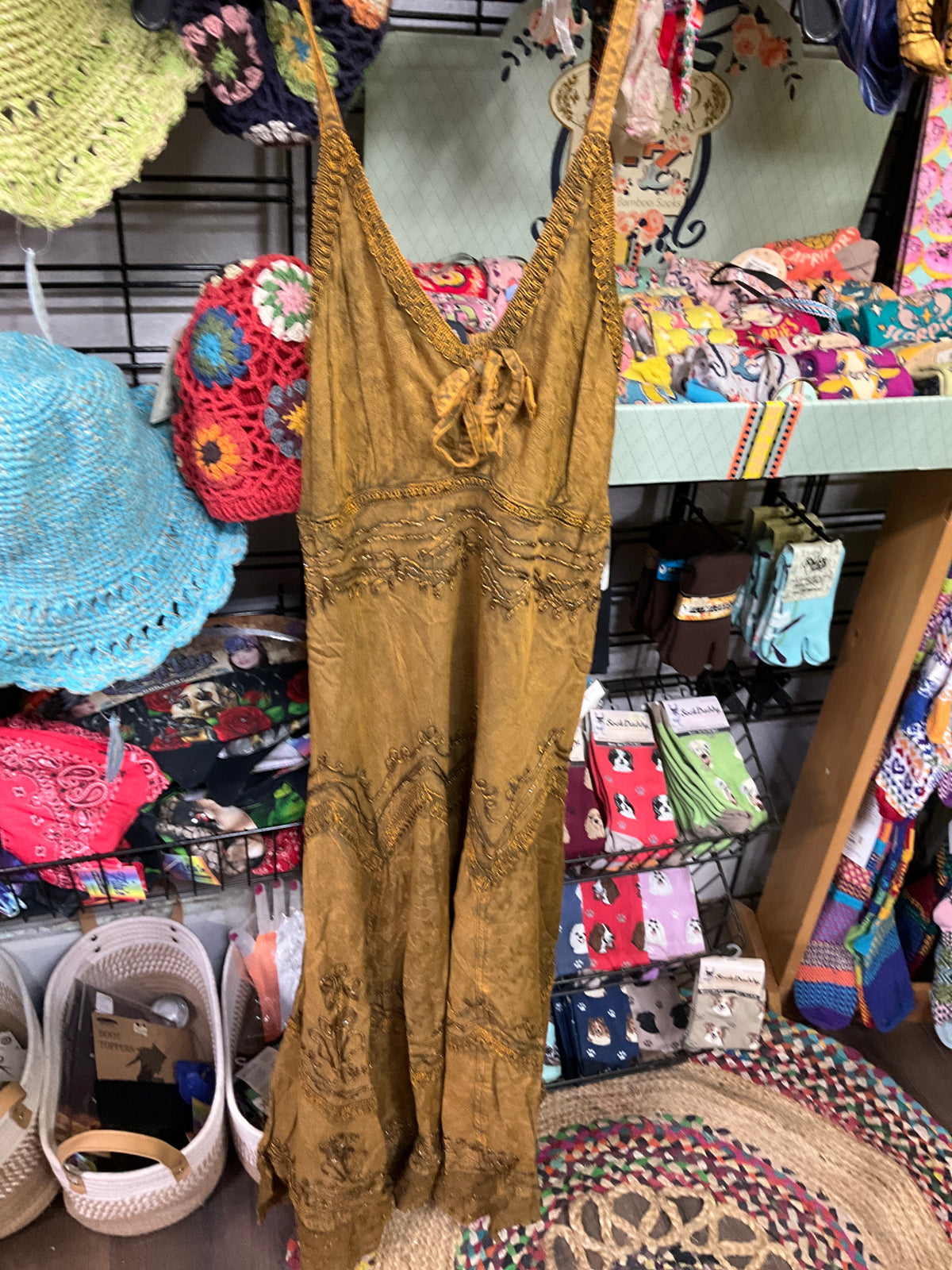 Long Stonewashed Dress with Shirred Front
