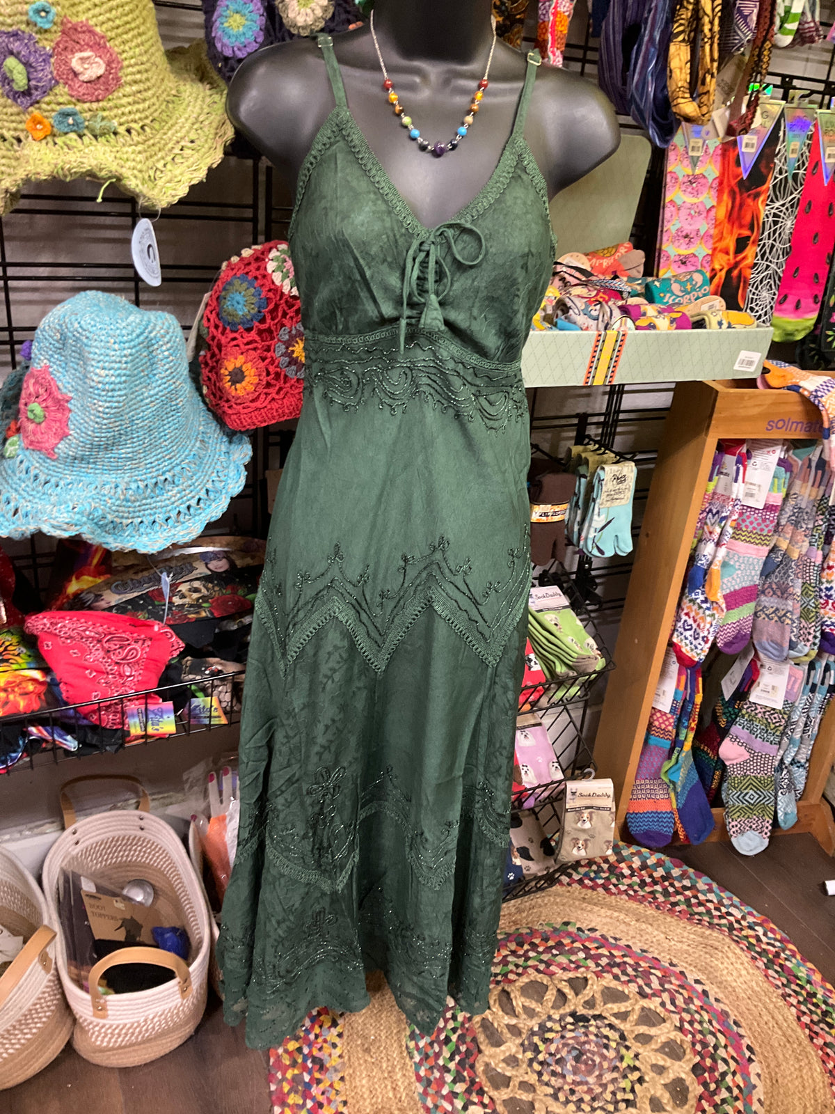 Long Stonewashed Dress with Shirred Front