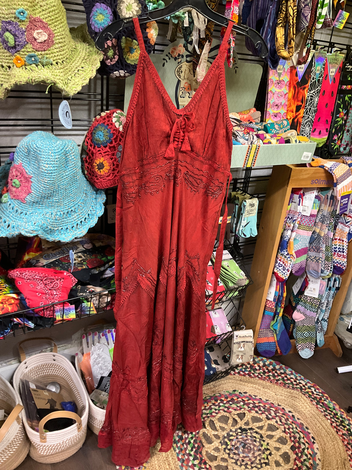 Long Stonewashed Dress with Shirred Front