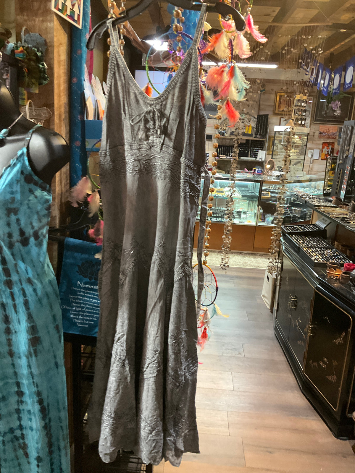 Long Stonewashed Dress with Shirred Front