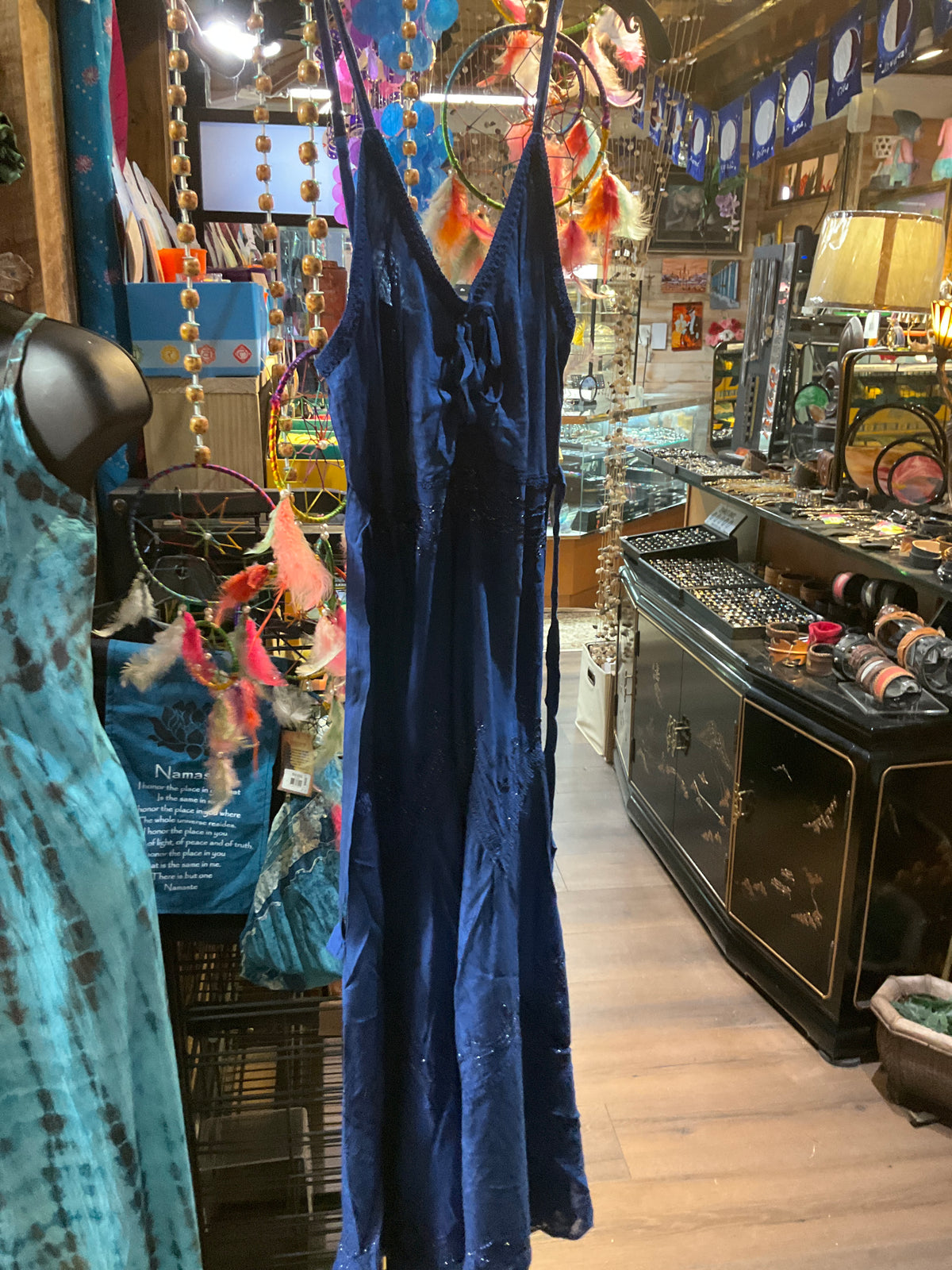 Long Stonewashed Dress with Shirred Front